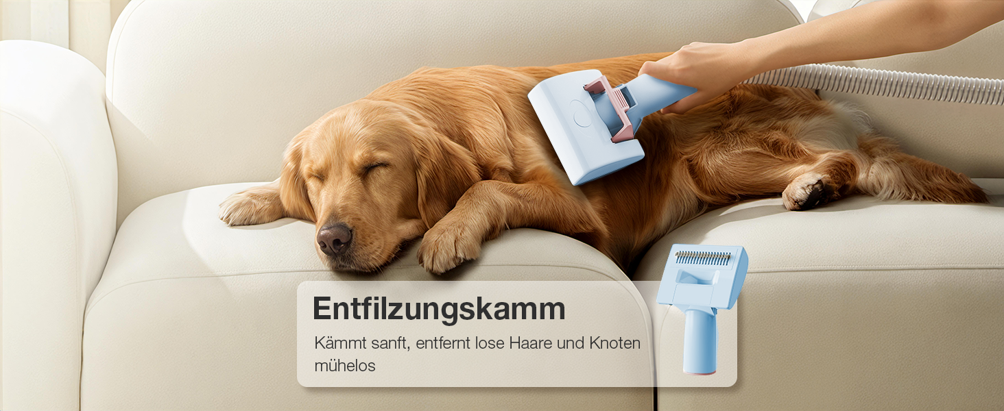 Набір для догляду за тваринами 7-в-1: Шерстьомашина, пилосос для шерсті та фен для собак та котів. Потужність 11000Pa, об'єм контейнера 2.5L, 3 режими потужності та температури. Тиха робота. Колір: блакитний.