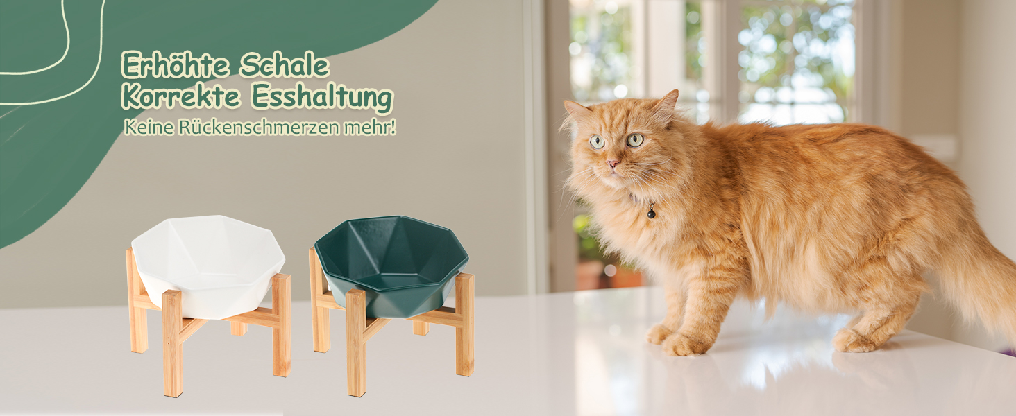 Керамічна годівниця для котів та собак на підставці, нахилена, зелена - 1 шт.