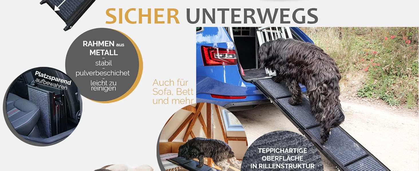 Рампа для собак Petigi, 170 см, складана, з неслизьким килимком, вантажопідйомність 90 кг