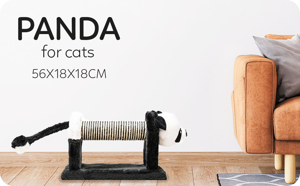 Дряпак для котів з сизалю та плюшу в формі панди, 56 x 18 x 18 см, чорний
