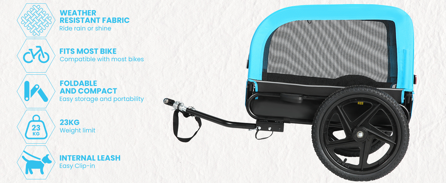 Фаркоп для велосипеда для собак маленьких та середніх порід - до 23 кг, складаний, з швидкознімними колесами, для велопоходів та активного відпочинку (блакитний)