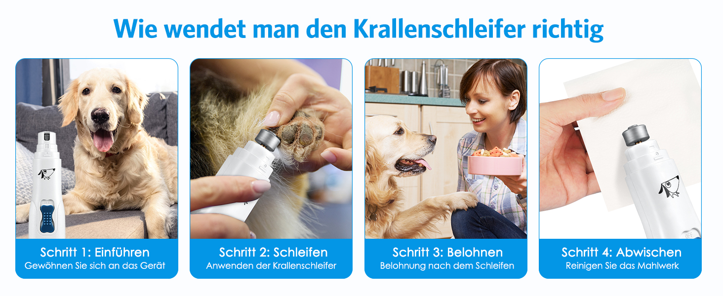 Електричний шліфувальник для собачих кігтів Brifit, тихий, для собак, котів та інших тварин, білий/сріблястий