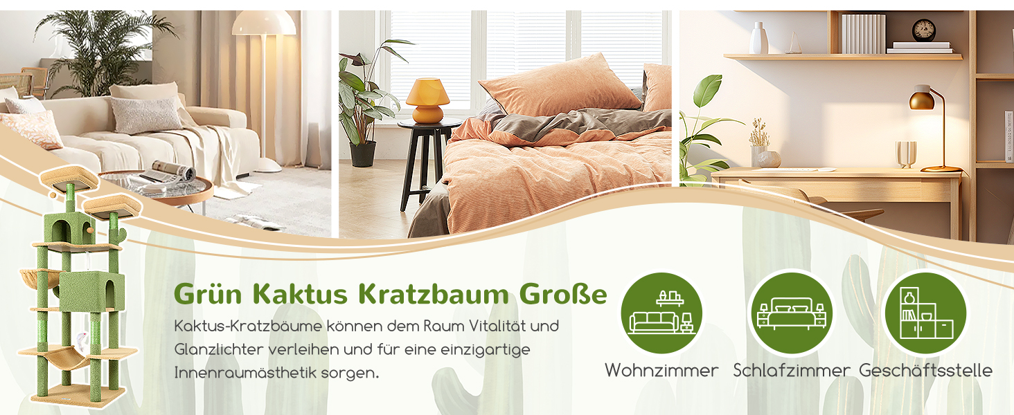 Драбина для котів Globlazer Kaktus XXL, 195 см: 2 будиночки, 2 стійки, гамак, кошик. Стабільна, для дорослих котів.