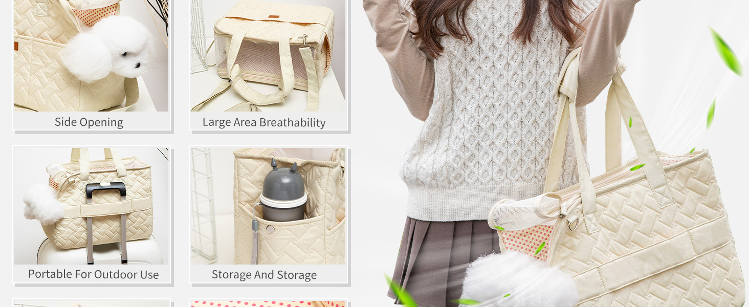 PETCUTE Сумка-переноска для собак та котів, дихаюча переноска для маленьких собак до 6 кг, сумка-переноска на плече з кишенями, переноска для собак з знімним килимком, M, Бежевий