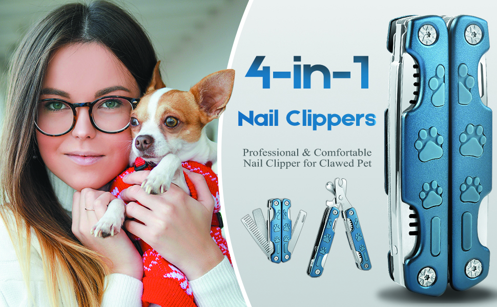 Набір для стрижки кігтів собак TANDD 4-в-1: стрижка, шліфування, захист, для собак та котів (блакитний)