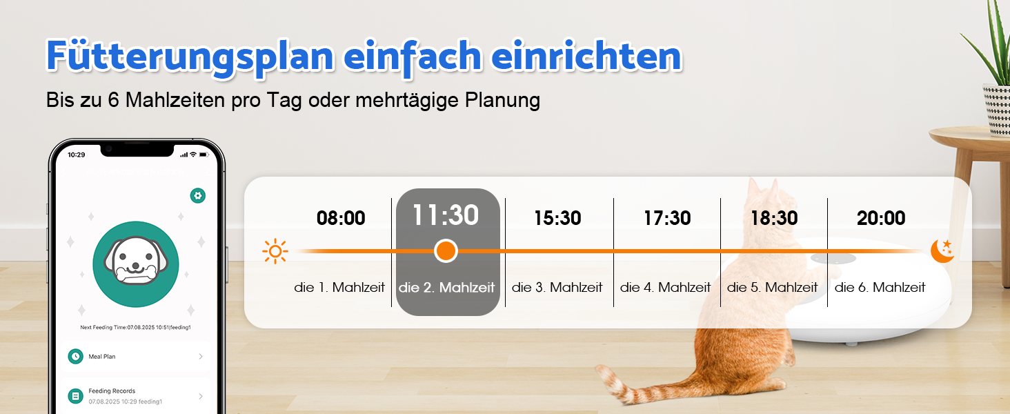 Автоматичний годівник для котів з вологим кормом, 6 прийомів, з таймером та WiFi, для сухого та вологого корму