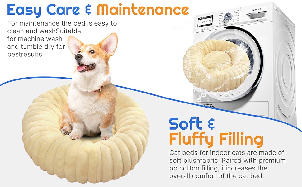 Кругла лежанка для собак YAGE, 60 см, плюш, антистрес, ортопедична, бежева. Також підходить для котів.