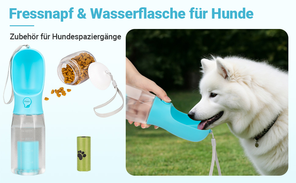 Поїлка для собак Zivacate 600 мл з контейнером для корму та пакетиками для відходів - блакитна