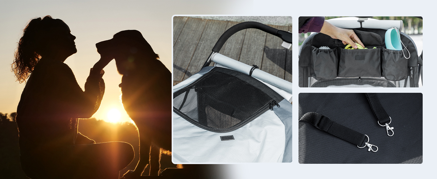 PawHut Візок для собак та котів, розкладний, до 30 кг, з подушкою, сіткою, гальмівною системою (Сірий)