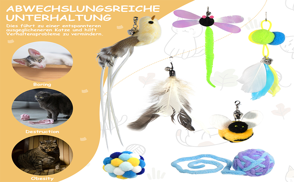 Інтерактивна іграшка для котів Hengsong: 2 шт. з дзвоном, пір'ям, м'ячиком. Розвиваюча іграшка для котів, кольорова, сучасна