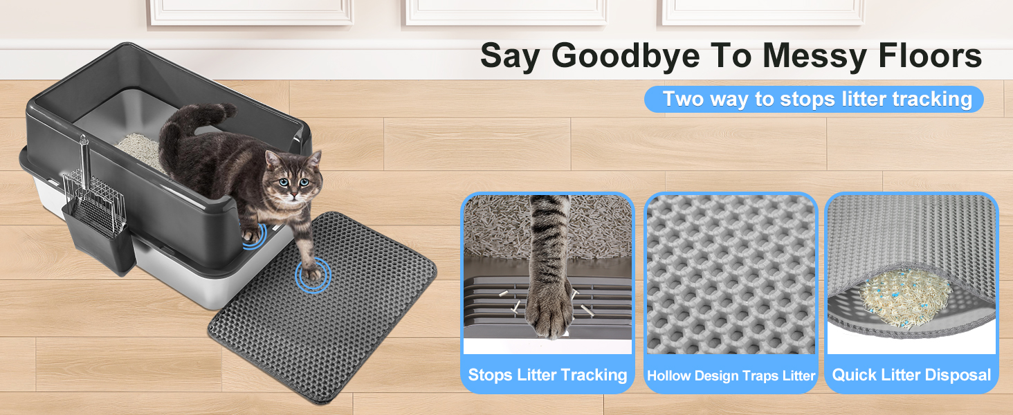 Торгова лоток для котів Marchul Katzentoilette XL з нержавіючої сталі, великий розмір, з кришкою, для великих котів, з антибактеріальним покриттям, з килимком та совком, не липкий