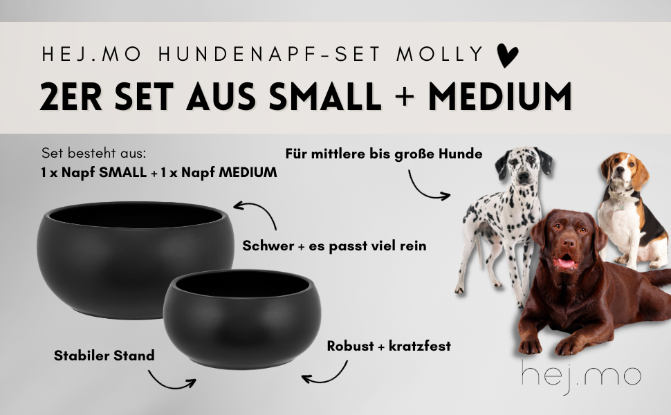 Набір мисок для собак середніх та великих порід | 2 шт. по 20 см діаметром та 1,8 л об'ємом | Кераміка | Можна мити в посудомийній машині | Стійкий до подряпин та укусів | Міцні миски для їжі та води для собак середніх розмірів (маленькі та середні, чорний)