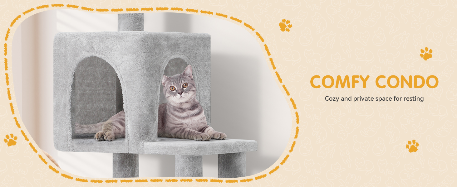 Кігтеточка YITAHOME XL, 137 см, з 2 сизалевими стовпцями, 1 платформою, 2 печерами, гамаком, іграшками-м'ячиками та кігтедробилкою. Ідеальний кімнатний комплекс для котів, сірий колір.