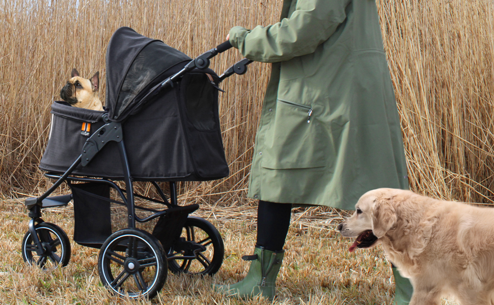 COOPER Складаний візок для собак до 32 кг | Регульована висота, кошик для покупок, Soft Touch ручки, світловідбиваючі елементи | Ідеальний для транспортування домашніх тварин (Чорний)