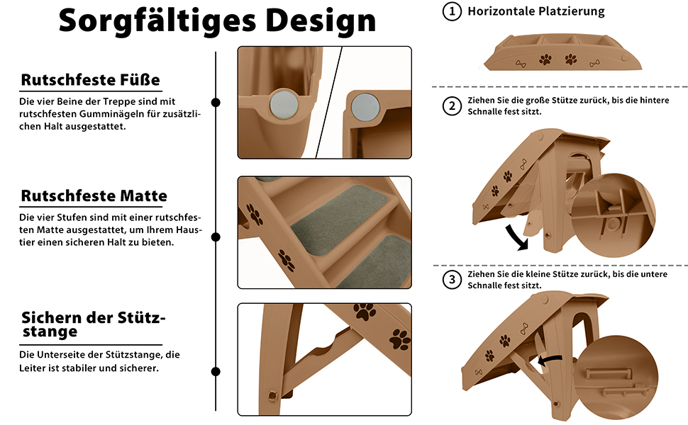 Сходинка для собак та котів з 4 сходинками, коричнева. Зручна рампочка для тварин, для підйому та лазіння.