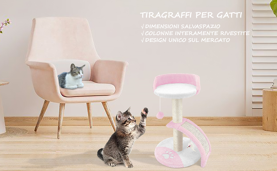 Дерев'яний кігтечка для котів Beltom® Kratzbaum 54 см, рожево-білий