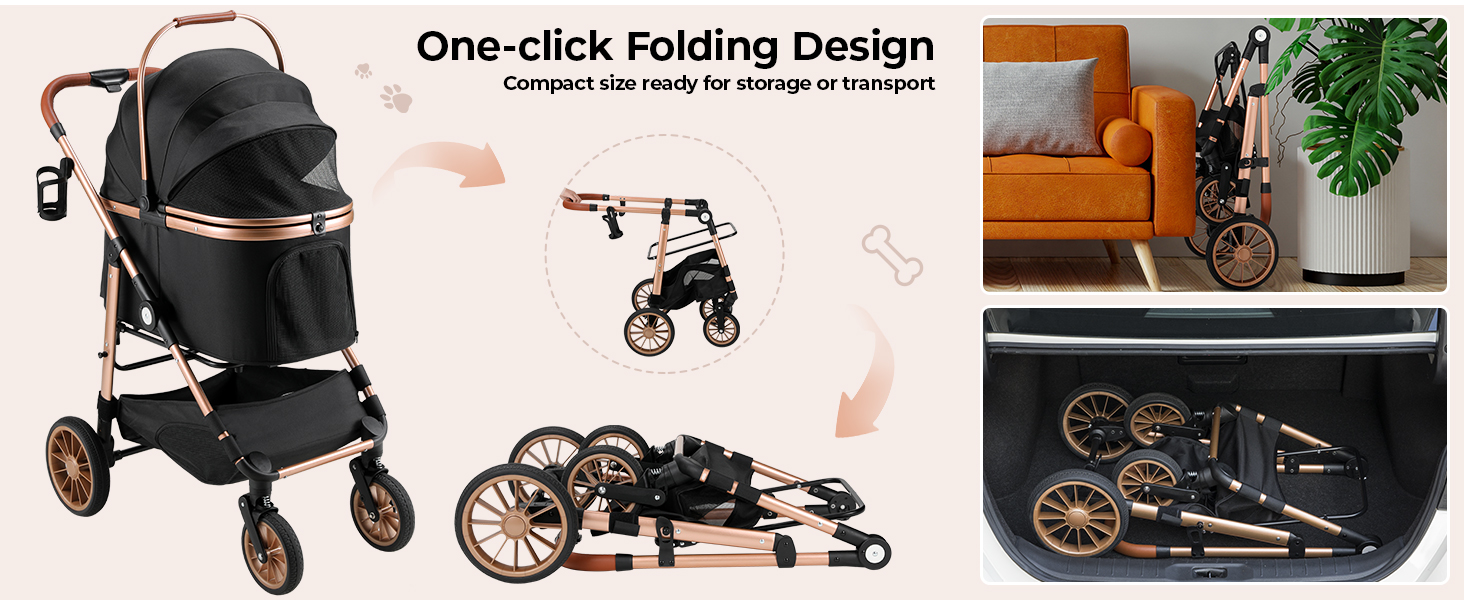 Візок для собак MAMIZO 3-в-1: переноска, візок, бугі для собак та котів (до 25 кг), чорний