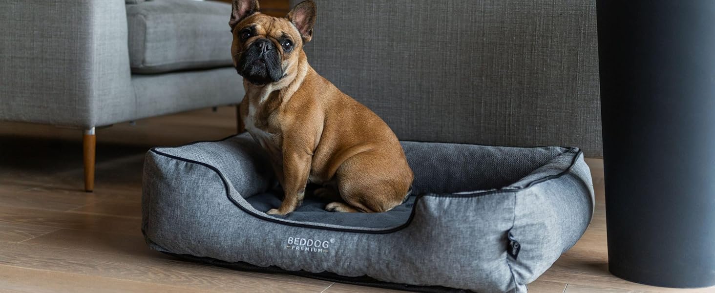Преміум ортопедичне ліжко для собак BedDog Clara, м'яке ліжко-кімнатна подушка знімним чохлом, ковдра в подарунок - Rock (сірий) L 110 x B 75 x H 25 см ROCK (сірий)