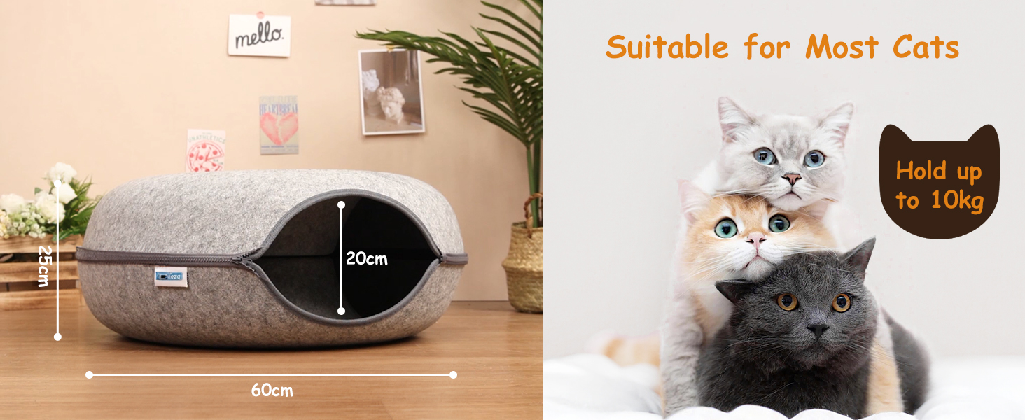 Кішка Будиночок-Туннель Nobleza з Фетру, Сірий, 60x60x26 см