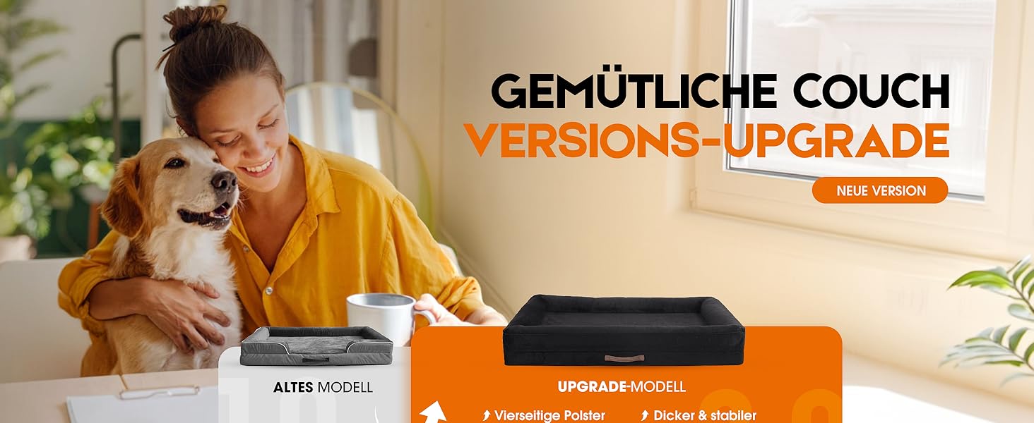 Ортопедичне ліжко для собак XL, корзина для собак, що стирається, з яєцеподібною піною, водонепроникний диван для собак з неслизьким дном та чотиристоронньою подушкою (Чорний, 117x76x19cm)