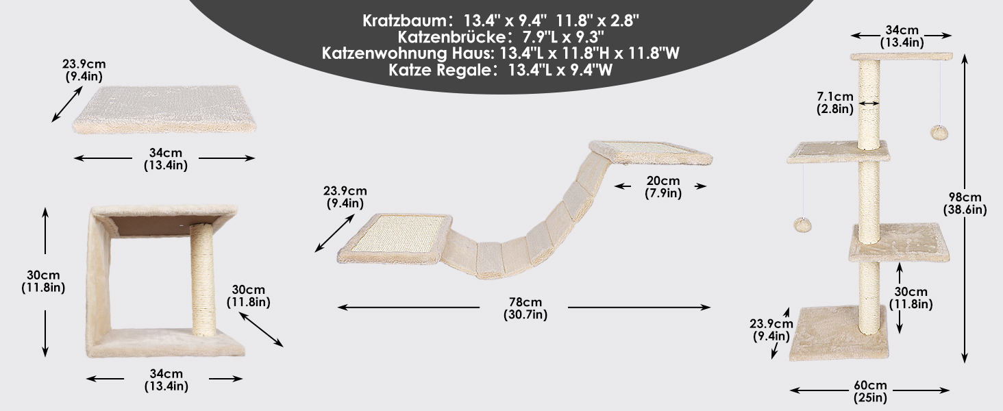 Кімната для кота на стіні Eukue: комплекс з 10 елементів з когтеточками, будиночком та мостом (до 10 кг)