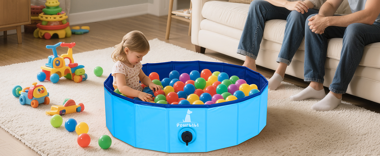 Басейн для собак Pourbibi, 80x20 см, складаний, з ПВХ, антиковзаюча поверхня