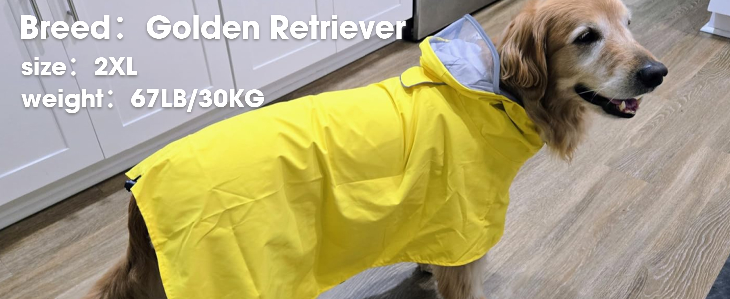 Жовтий дощовик для собак M, водонепроникний дощовик з капюшоном, світловідбиваючі елементи, регульований, з петельками для ніг та отвором для повідка, для собак маленьких, середніх та великих порід