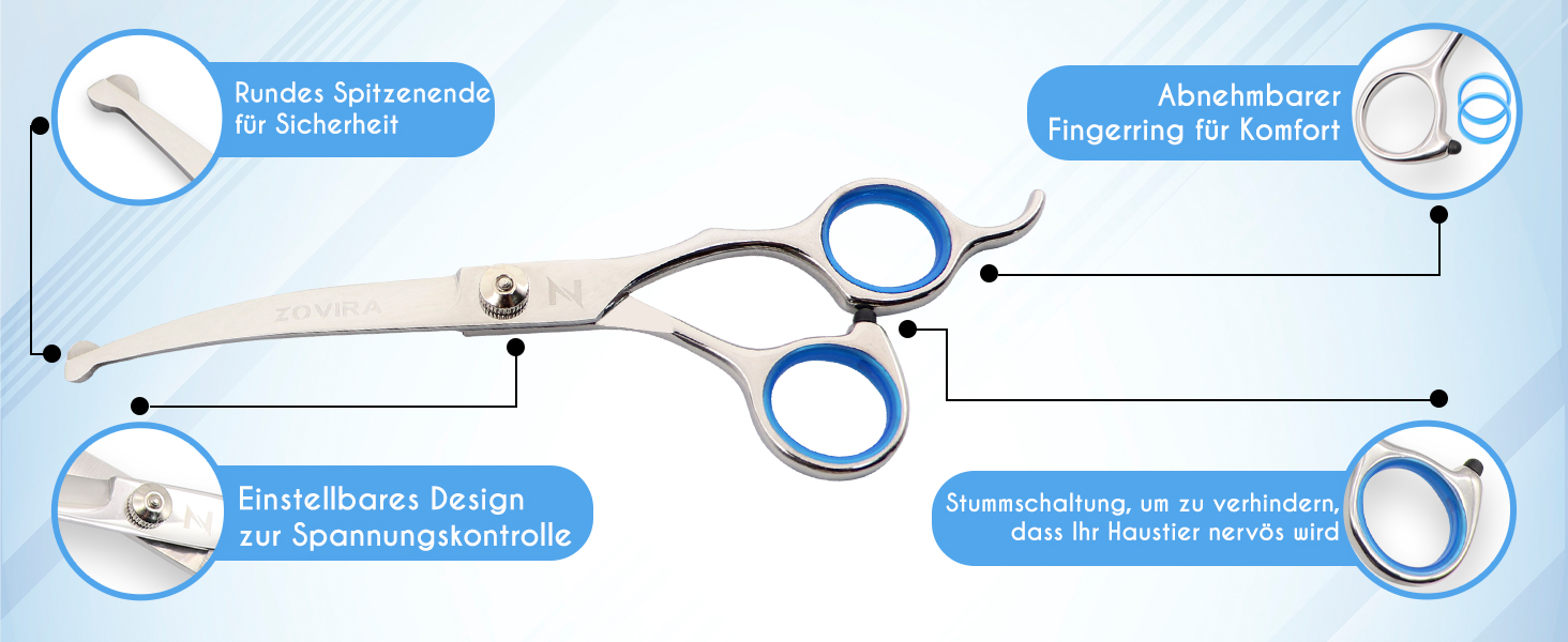 Професійні ножиці для грумінгу собак 6,5'', вигнуті, з круглим кінчиком та ножиці для стрижки подушечок лап. Ножиці для грумінгу собак, індивідуальна упаковка