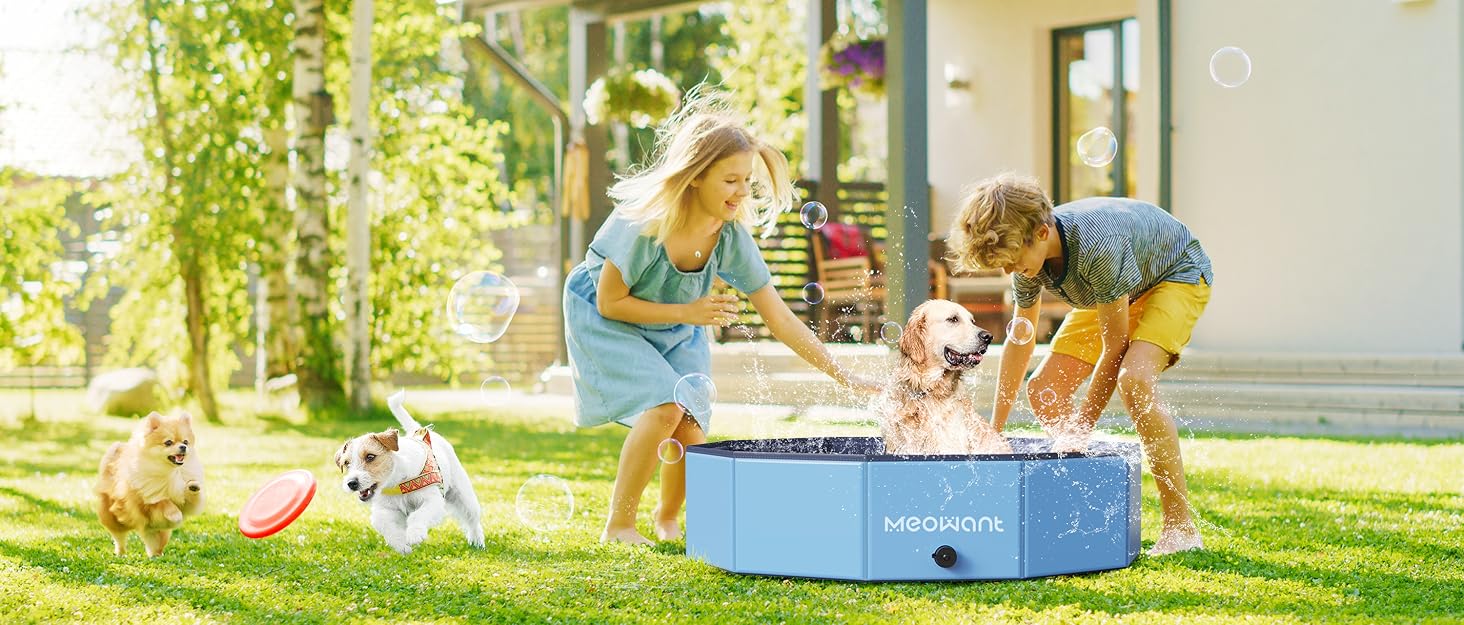 Meowant Складаний басейн для собак, велика ванна для купання з ПВХ, нековзний дитячий і собачий басейн для вулиці, 180x30 см, без насоса