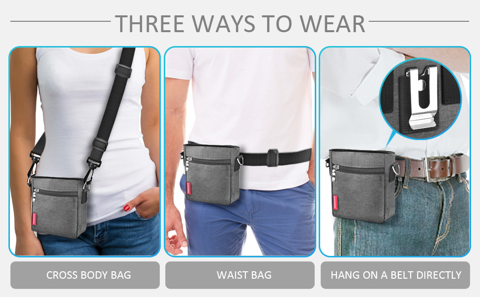 Футляр для ласощів для собак з магнітною застібкою, сумка для тренування собак з знімною внутрішньою кишенькою, багатофункціональний контейнер для ласощів для собак зі спонжером для екскрементів, сірий світло-сірий