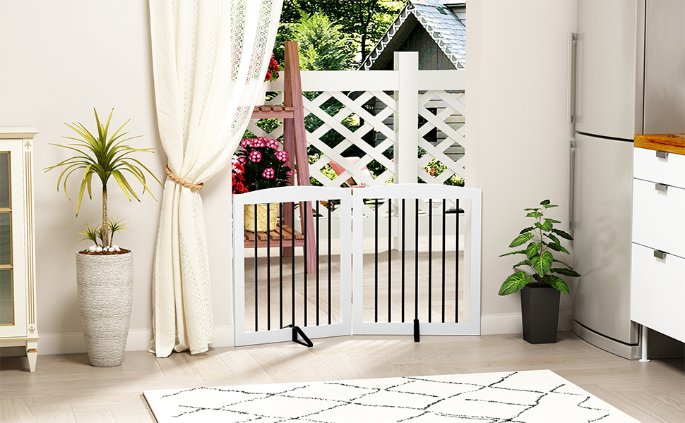 Гілка для собак HOLTICO без свердління, металево-дерев'яне, відбійник для собак, перегородка для собак, захист від сходів, відбійник для дверей, білий, 3 панелі