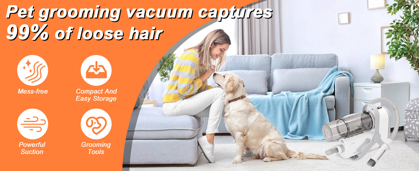 Машина для стрижки собак з пилососом, тиха, для собак та котів. Комплект з 10 інструментів для догляду, контейнер для сміття 2.0 л