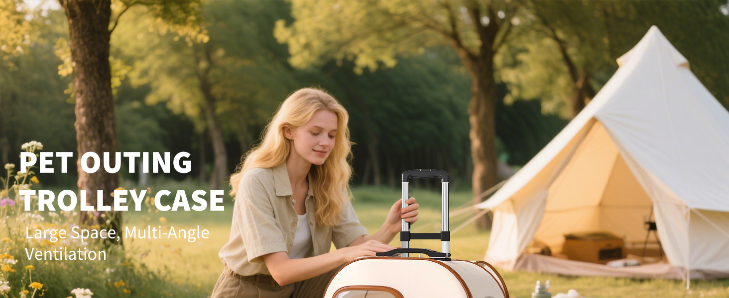 PETCUTE Рюкзак-переноска для собак та котів з колесами, складаний, з внутрішнім страхувальним ремінцем, дихаючий, для маленьких собак та середніх котів, бежевий