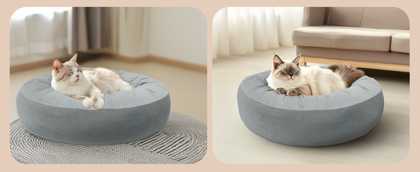 Кішечкове ліжко Nobleza з регульованою температурою, тепла підстилка у вигляді пончика з захисним кабелем, що не гризеться, 50 см, сіре