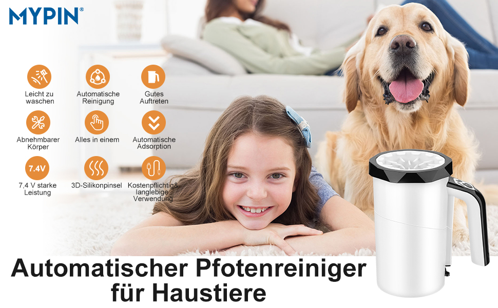 Автоматичний мийник лап для собак MYPIN, 2-в-1 з м'якою силіконовою щіткою, для великих собак та котів (чорний)