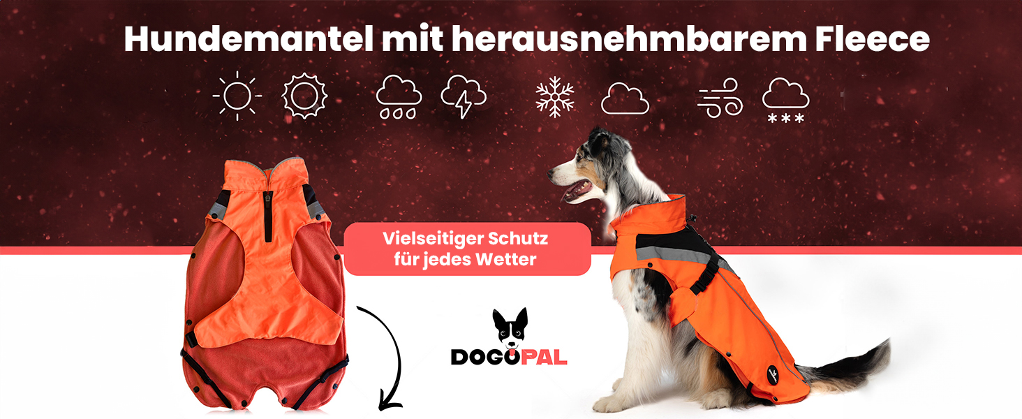 Водонепроникний дощовик для собак з винімним флісовим підкладкою, розмір L, помаранчевий