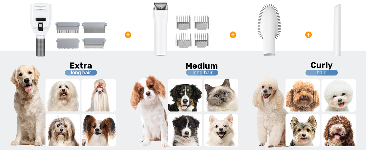 Набір для догляду за тваринами KACNON: шерстьосав'ювач та пилосос 3.3L, 13kPa. Безшумна машинка для стрижки собак та котів. Електрична щітка для тварин. Білий колір