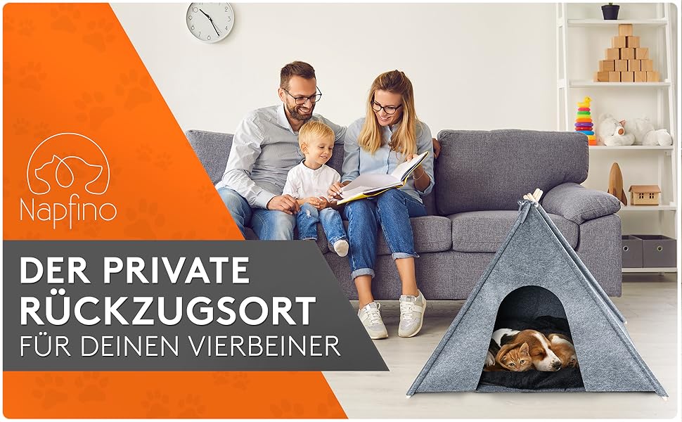 Будинок для собак та котів NAPFINO - затишна філцова хатинка з м'яким подушком та захистом від кліщів - для балкона, саду, вітальні - з іграшкою (розмір L)