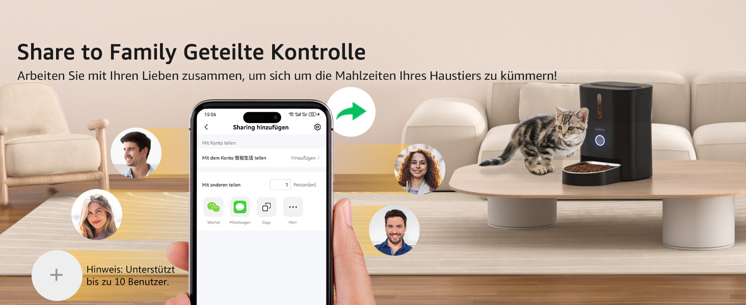 Автомат годування котів Balimo 3L з Wi-Fi, інтелектуальний диспенсер для котів/собак, з підсвічуванням та мискою з нержавіючої сталі 304, керування через додаток, 1-10 прийомів їжі на день, білий/чорний