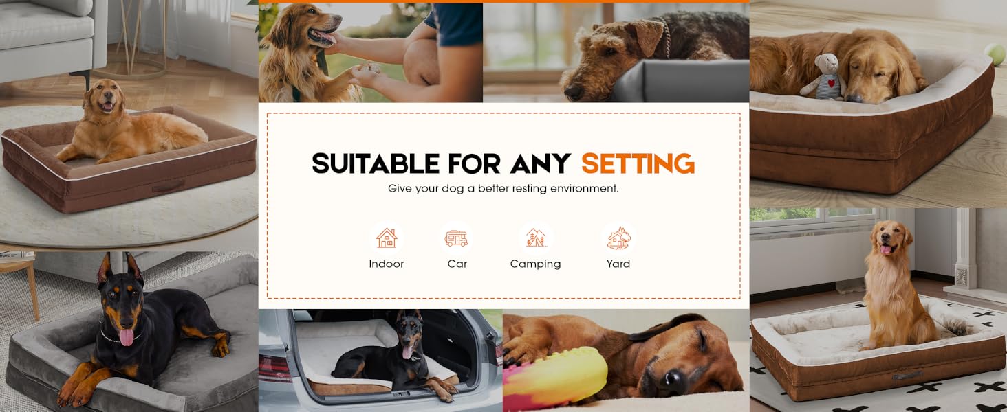 Ортопедичний лежак для собак XL, кошик для собак, що можна прати, з піною у формі яйця, водовідштовхувальний диван для собак з неслизьким дном та чотиристоронніми подушками (світло-коричневий, 117x76x19 см)