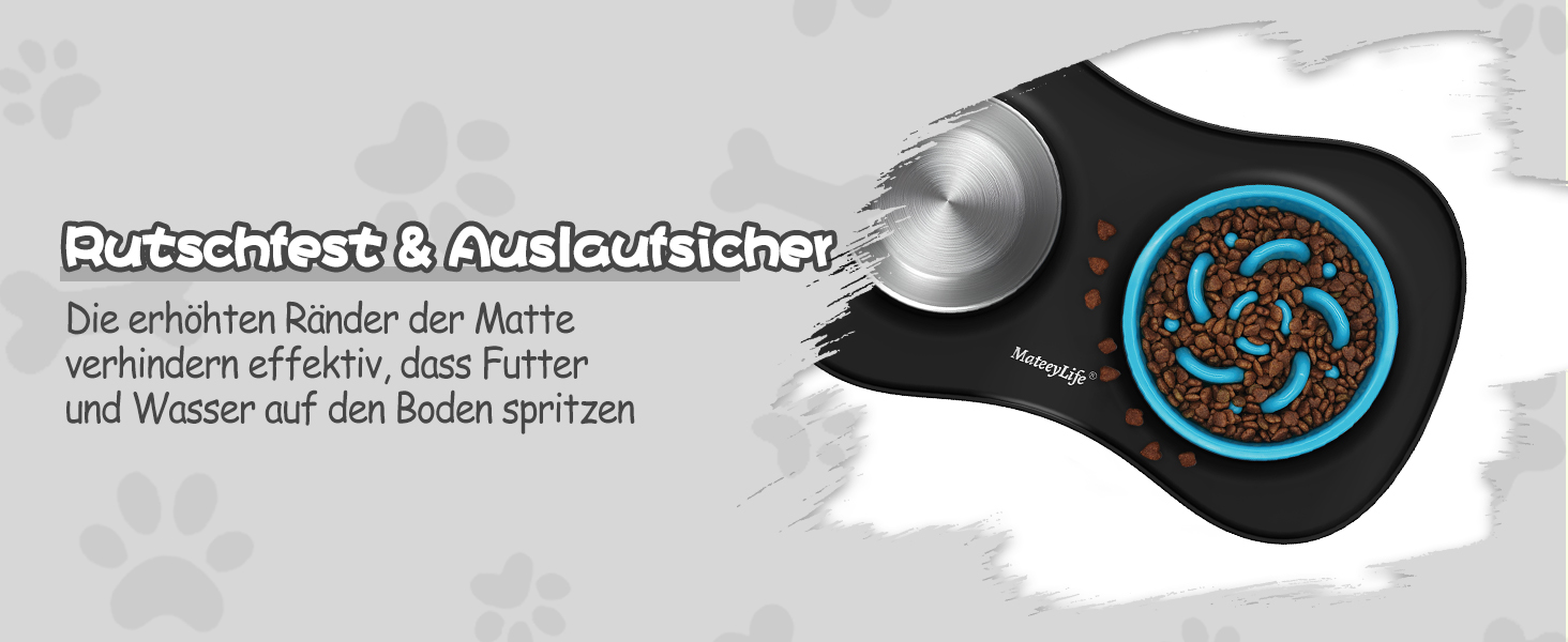 Набір мисок для собак MateeyLife 3-в-1: миска для їжі протиковзаюча, миска для води з нержавіючої сталі та силіконова підставка. Підходить для собак, котів та цуценят різних порід. Чорний колір.