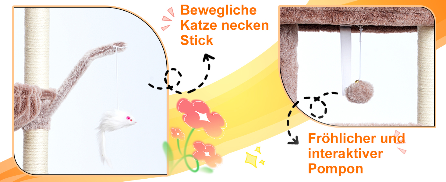Кігтеточка-комплекс для котів Heybly HCT006SW, 100 см, з платформою, гротоподібною печерою та гамаками, коричнево-бежевий