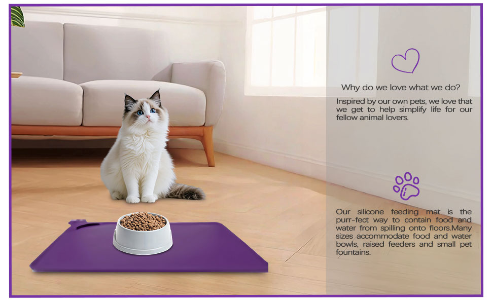 Водонепроникний килимок для годування домашніх тварин з високими бортиками, 55 x 38 см, силіконовий, нековзний, для собак, котів, запобігає розливу води (фіолетовий, 30x48 см)