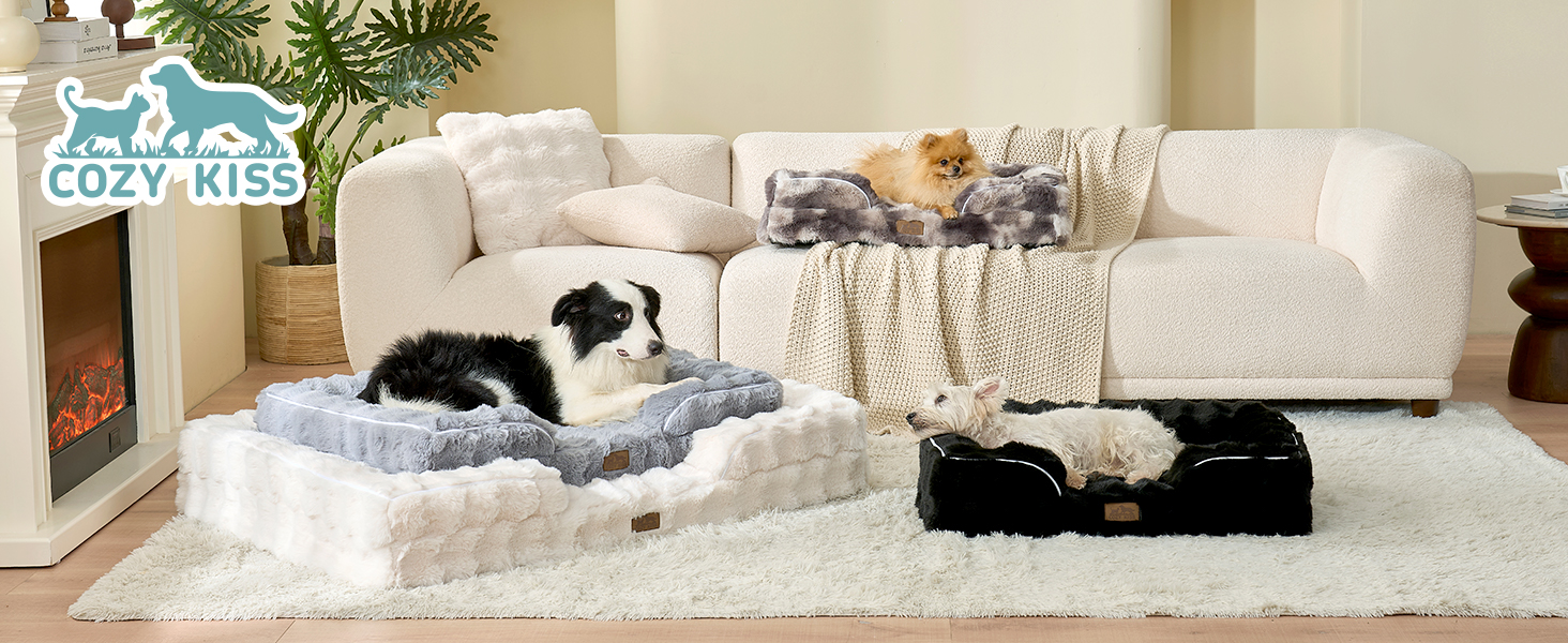 Ортопедичне ліжко для собак з штучного хутра, великі породи, C-подібне ліжко XL сірого кольору Tie-Dye, м'яке, тепле, з водонепроникним покриттям, антиковзаюче, з високощільним пінополіуретаном, миється