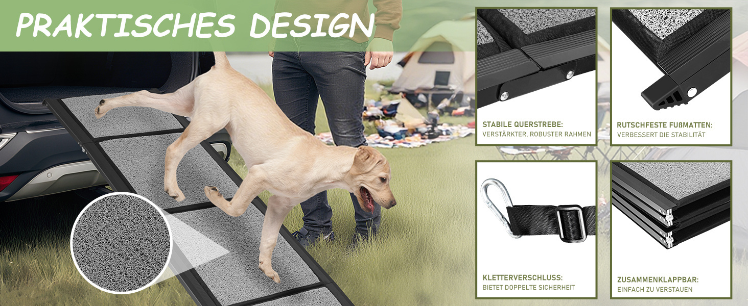 Східці для собак у машину, складані, 170x44 см, до 80 кг, алюміній, сірий