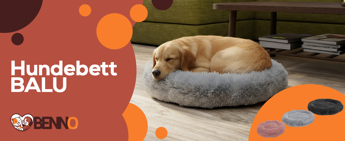 BENNO® Крісло-лежанка для собак BALU 70x70x16 см, у формі пончика, м'яке ліжко з поліестеру з поліпропіленовим наповнювачем, можна прати, неслизьке дно, з іграшкою-кісткою, антрацит