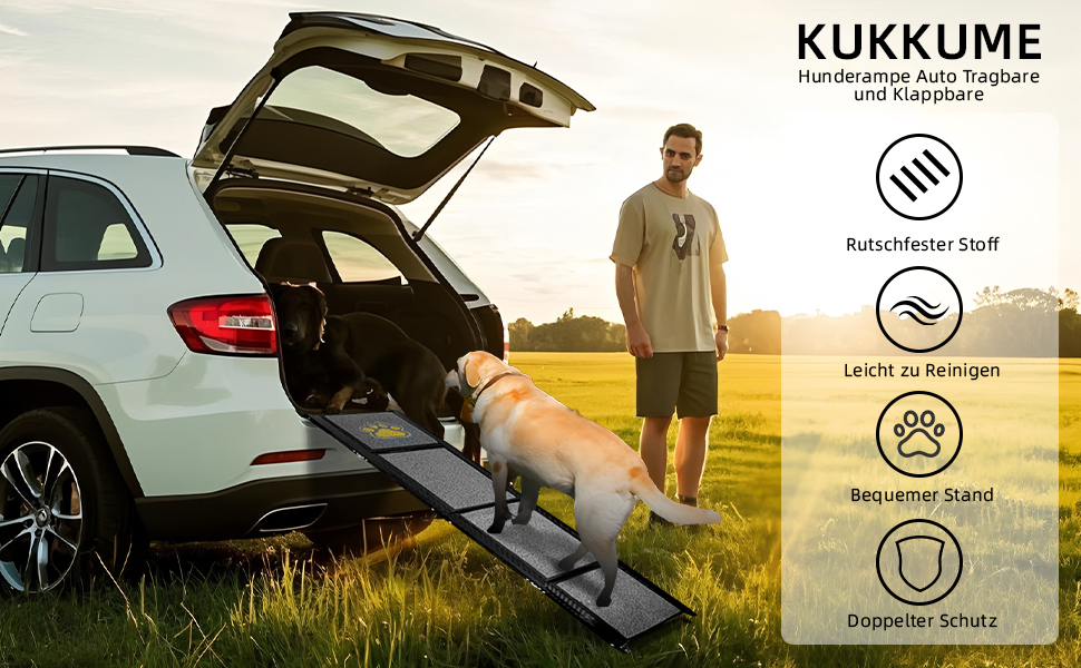 Рампа для собак Hunderampe Auto Klappbar: складана, 170 см, з антиковзким покриттям для собак маленьких, середніх та великих порід. Підходить для авто, SUV, вантажівок, диванів та ліжок