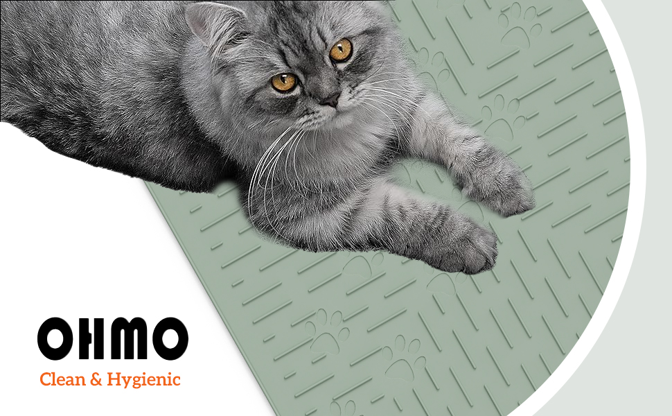 Килимок для котячого туалету OHMO, 80x60 см, преміум-силікон, великий, вологостійкий, без BPA, легко миється, світло-зелений