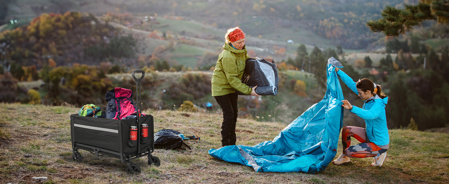 Складаний вагончик Bollerwagen 120L з дашком, 120кг, для пляжу, кемпінгу, собак, покупок та транспортування