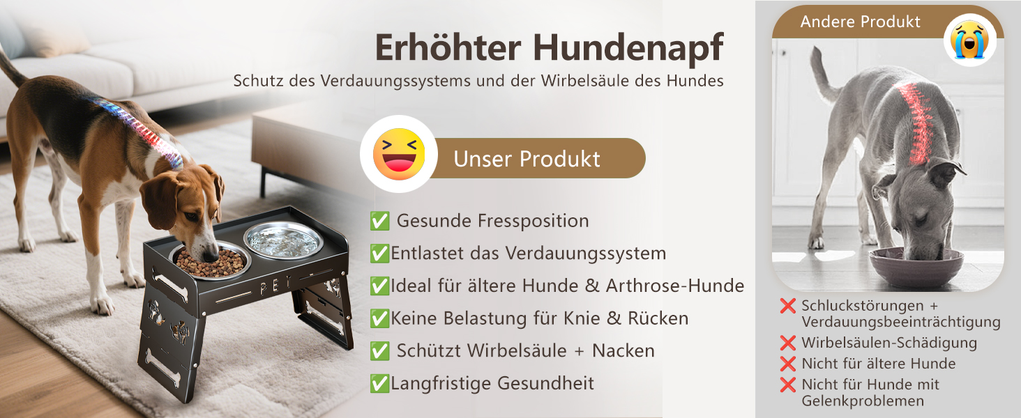 Підвищений годівниця для собак з 3 рівнями – 2 великі миски з нержавіючої сталі для маленьких, середніх та великих собак (Сірий)